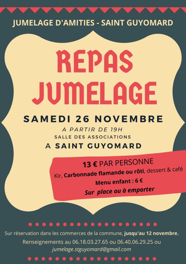 26 novembre : Repas par l'association Jumelages Amitiés - Saint-Guyomard